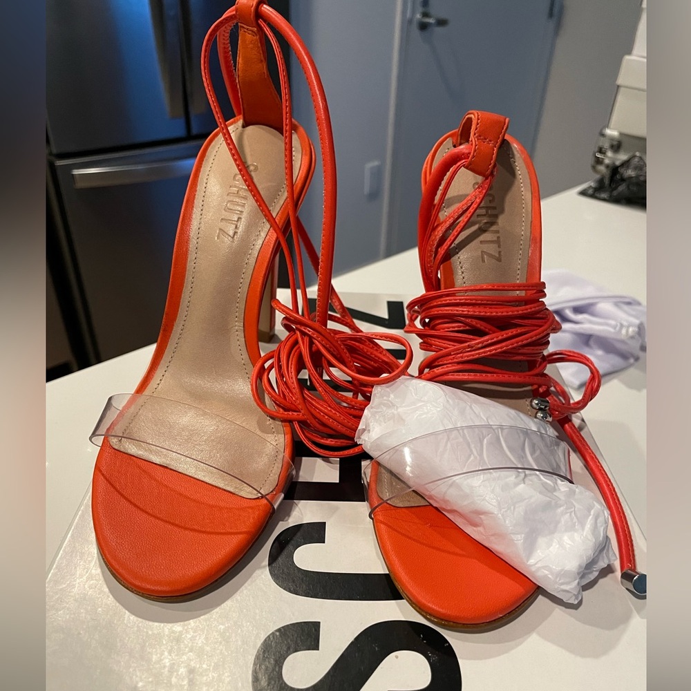 BRAND NEW! Schutz Jessie Sandal in Bright Orange. 7.5